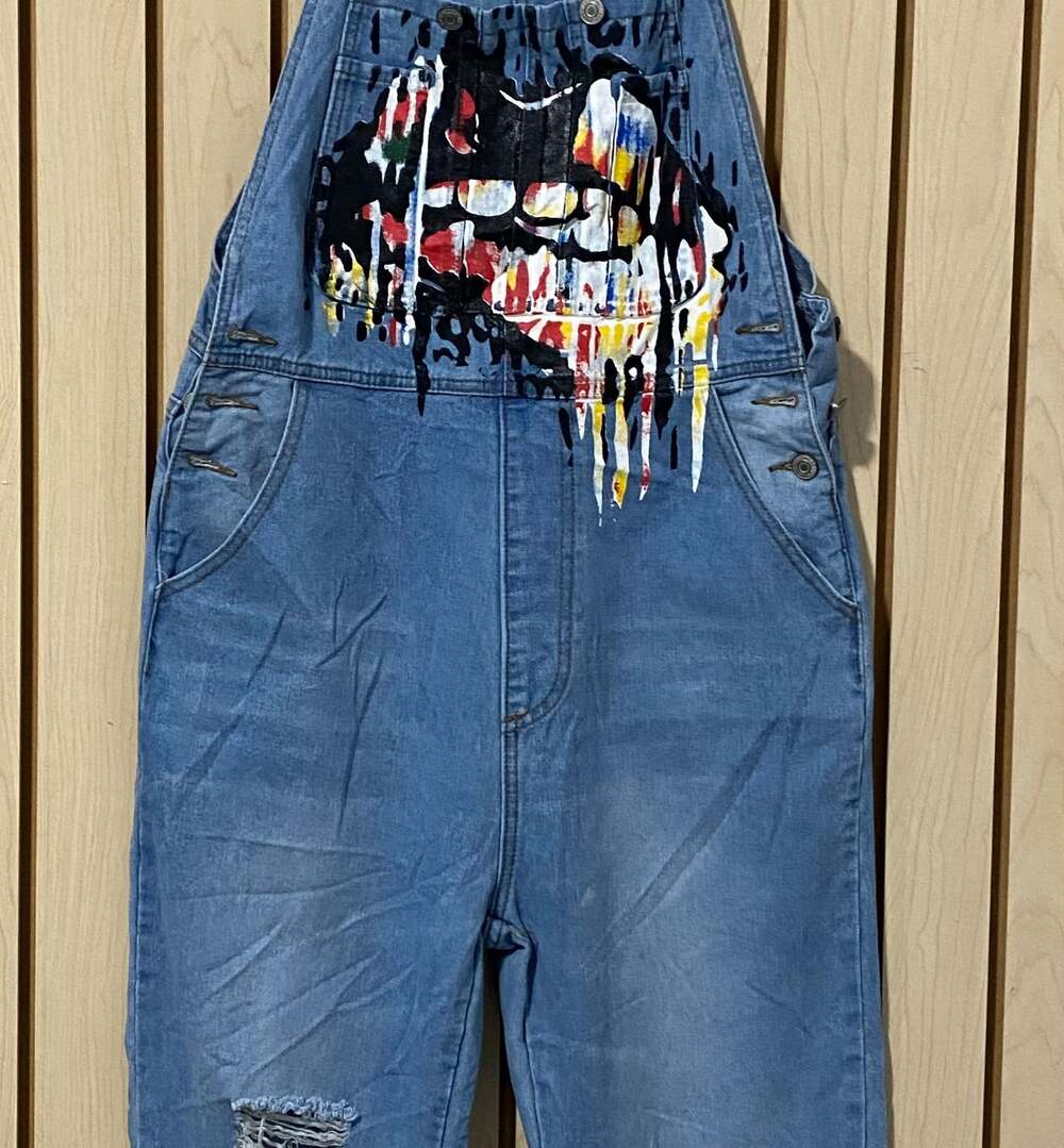Lip Distressed Pocket Denim Overalls Mislook Boho Hippie Style Size